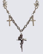 Rose Cross Pendant Necklace