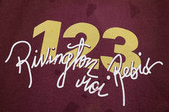 RRR123 Rivington 123 Gold Print Burgundy Splash‑Dye Jogger Pants
