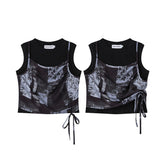 Abstract Floral Print Side Tie Layered‑Look Tank