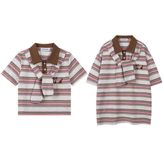 Striped Polo With Detachable Scarf, Cropped & Oversized