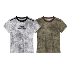 Wash Dye Logo Embroidered Contrast Trim Slim Tee