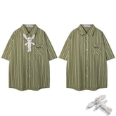 Green Plush Bunny Detachable Ornament Short Sleeve Plaid Shirt