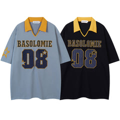 Number 08 Patch Embroidered Contrast Collar Polo Tee