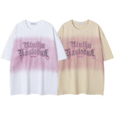 Gradient Wash Gothic Letter Embroidery Oversized Tee