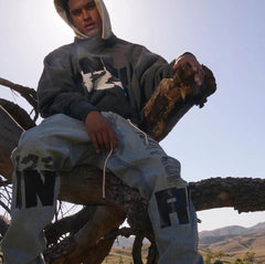 RRR123 Fear Of God Distressed Print Cropped Hoodie