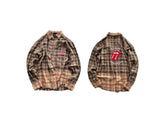 Street Ace False Perception Tongue Print Distressed‑Hem Brown Plaid Shirt