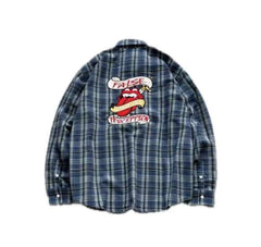 Street Ace False Perception Ribbon‑Tongue Blue‑Green Plaid Shirt