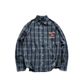 Street Ace False Perception Ribbon‑Tongue Blue‑Green Plaid Shirt