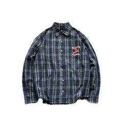 Street Ace False Perception Ribbon‑Tongue Blue‑Green Plaid Shirt