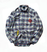 Street Ace False Perception Cartoon Print Distressed‑Hem Vintage Plaid Shirt