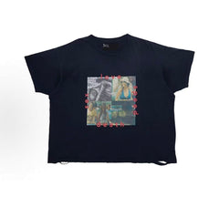 Play Hollywood Love Speed Death Sex Collage Print Distressed Cropped Tee