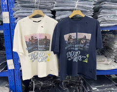 Play Hollywood Bound For Glory Biker Print Distressed Cropped Tee