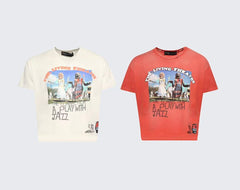 Play Hollywood The Living Theatre Jazz Print Vintage Cropped Tee