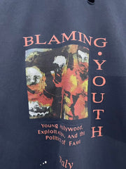 Play Hollywood Blaming Youth Collage Print Distressed Cropped Tee