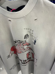 Play Hollywood F1 Horse Doodle Print Distressed Cropped Tee