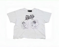 Play Hollywood Films Angels Movie Collage Double‑Print Distressed Cropped Tee