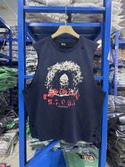 Play Hollywood BTL 11 Skull Graphic Double‑Sided Distressed Tank Top