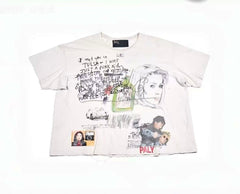 Play Hollywood Hand‑Doodle Portrait Collage Print Distressed Cropped Tee