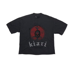 Play Hollywood Kiari Dark Skull Chapel Print Distressed Cropped Tee