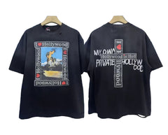 Play Hollywood Hollywood‑Is‑Hell Cross Double‑Print Distressed Cropped Tee