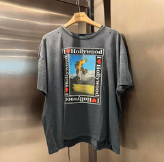 Play Hollywood Hollywood‑Is‑Hell Cross Double‑Print Distressed Cropped Tee