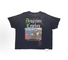 Play Hollywood Drugstore Cowboy Double‑Sided Print Distressed Cropped Tee