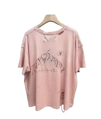 Play Hollywood Tooth Doodle Print Pink Distressed Cropped Tee