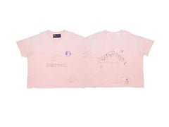 Play Hollywood Tooth Doodle Print Pink Distressed Cropped Tee