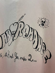 Play Hollywood Tooth Doodle Print Pink Distressed Cropped Tee