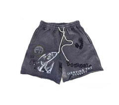Play Hollywood Dominate Reaper Print Washed Frayed Sweat Shorts