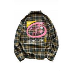 Street Ace Angle Inside Graphic Print Vintage Green Plaid Shirt