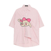 Striped Shirt Bunny Chenille Patch Asymmetrical Hem
