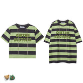 Stripe Towel Embroidery Drawstring Tee, Cropped & Oversized Fit