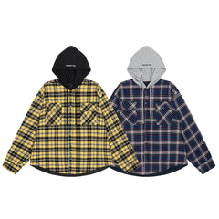 Street Ace Hooded Plaid Flannel Shirt Jacket 2‑Color Options