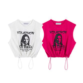 Figure Graphic Drawstring Hem Cropped Tank Top