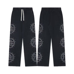Mixed Emotions Eclipse Rhinestone Sweatpants Acid Wash Grey