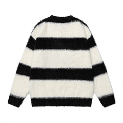 Fuzzy Stripe Snake Graphic Knit Sweater