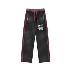 Valley Dream Vintage Washed Black Maroon Side Stripe Wide Leg Sweatpants