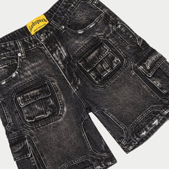 Octagon Cargo Denim Shorts (Black)