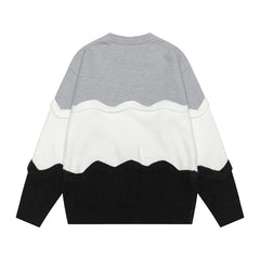 Wavy Color Block Patchwork Knit Sweater