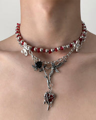 Subculture Flower Pendant Beaded Necklace