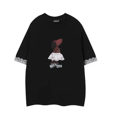 Ballet Dachshund Print Lace Cuff Tee