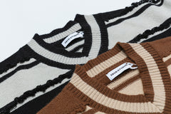 Frayed Stripe V‑Neck Knit Sweater