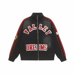 Valley Dreams Red Stripe Varsity Zip Track Jacket