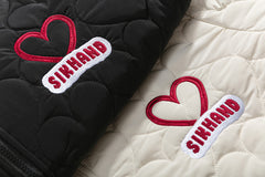 Heart Quilted Cropped Puffer Jacket Heart Embroidery