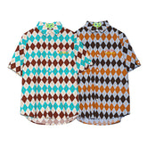 Argyle Plaid Embroidered Short Sleeve Shirt