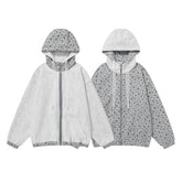Reversible Floral Lace Zip‑Up Hooded Jacket