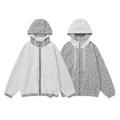 Reversible Floral Lace Zip‑Up Hooded Jacket