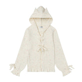 Speckled Kn Hoodie Cat‑Ear Lace‑Up Design