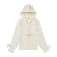 Speckled Kn Hoodie Cat‑Ear Lace‑Up Design